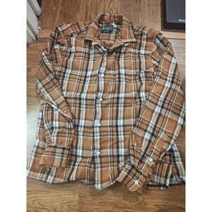 Gitman Bros Vintage Shirt Mens Medium Brown Plaid Flannel Twill Made In USA